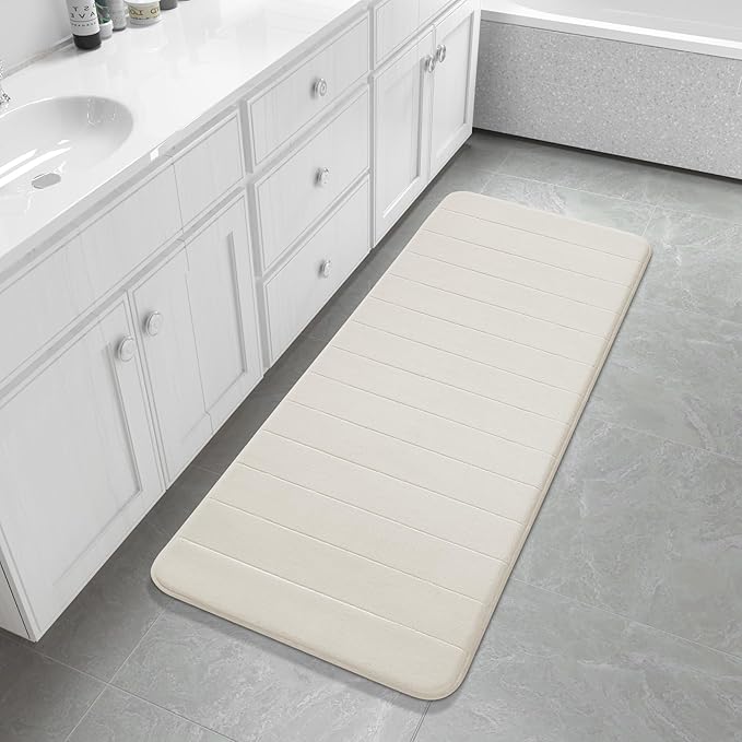 Yimobra Bathroom Runner 55"x24", Non Slip Memory Foam Bath Mat, Super Soft Water Absorbent Hallway Carpet, Machine Washable Rug for Vanity Tub Shower, Cream