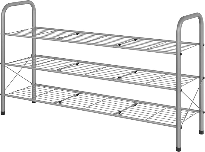Hoctieon 3 Tier Mesh Style Shoe Rack, Entryway Shoe Shelf, Shoe Storage Organizer, Shoe Rack for Closet, Space Save for Bathroom, Garage, Hallway, Bedroom, Living Room, Grey