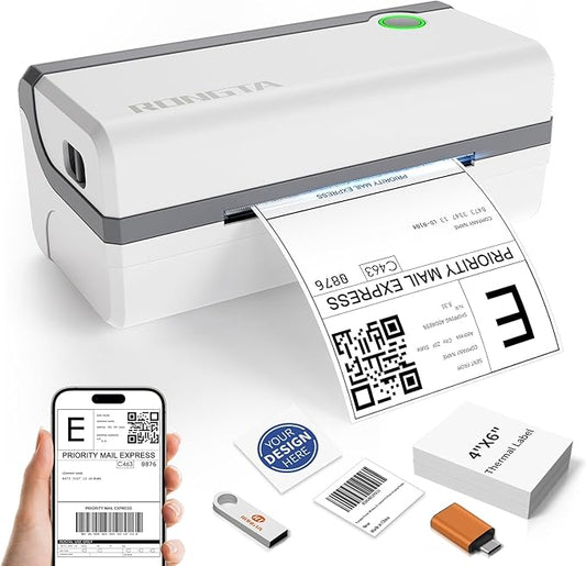 Rongta Bluetooth Thermal Shipping Label Printer, Wireless 4x6 Label Printer for Shipping Packages, Support Android, iPhone, Widely Used for Amazon, Ebay, Shopify, Etsy, USPS (Bluetooth+USB)