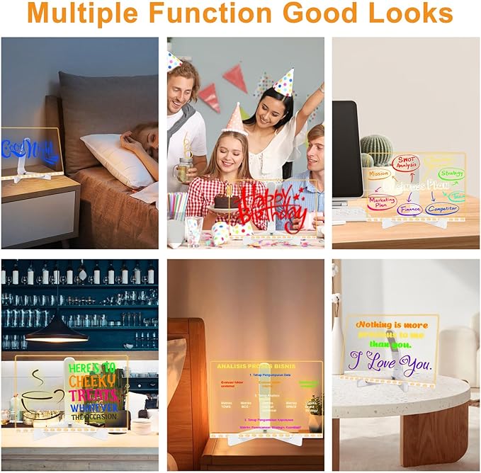 Led Note Board with Colors, 11.8 X 7.9” Acrylic Dry Erase Board with Light, Light Up Dry Erase Board with Adjustable Stand, Led Board White Board with 14 Pen for Office School Home