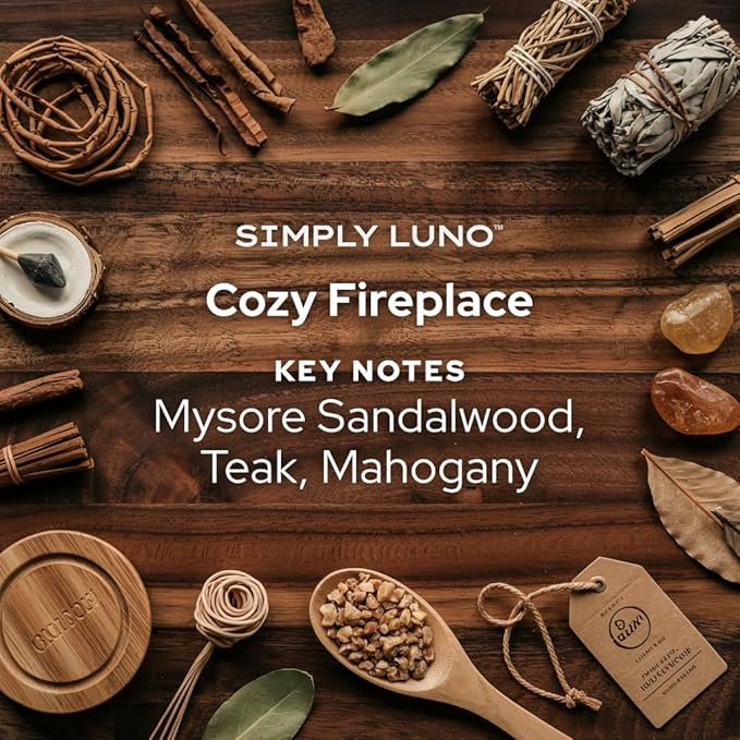 Cozy Fireplace Scented Candle – 14oz Soy Wax with Sandalwood & Mahogany – Long Lasting 50+ Hour Burn – Eco Friendly & Hand Poured – Luxury Gift Box in Reusable Jar with Bamboo Lid