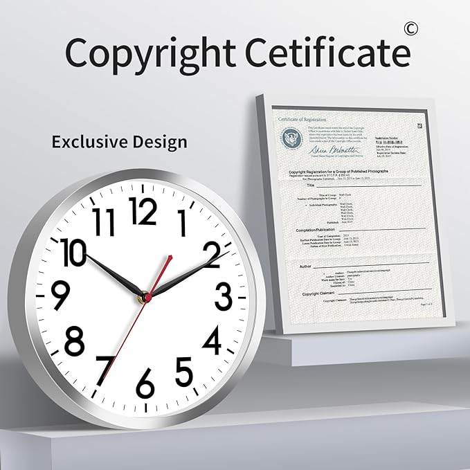 AKCISOT Wall Clock 14 Inch Large Silent Wall Clocks Battery Operated, Silver Modern Non-Ticking Clock Decorative for Living Room,Kitchen,Bathroom,Bedroom,Office,Home,Classroom,School