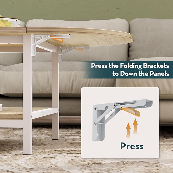 SAYGOER Modern Coffee Table 2-Tier Extended Coffee Tables for Living Room 2-Tier Small Extended Table with Storage White Center Table for Large or Small Spaces, Foldable, Oak