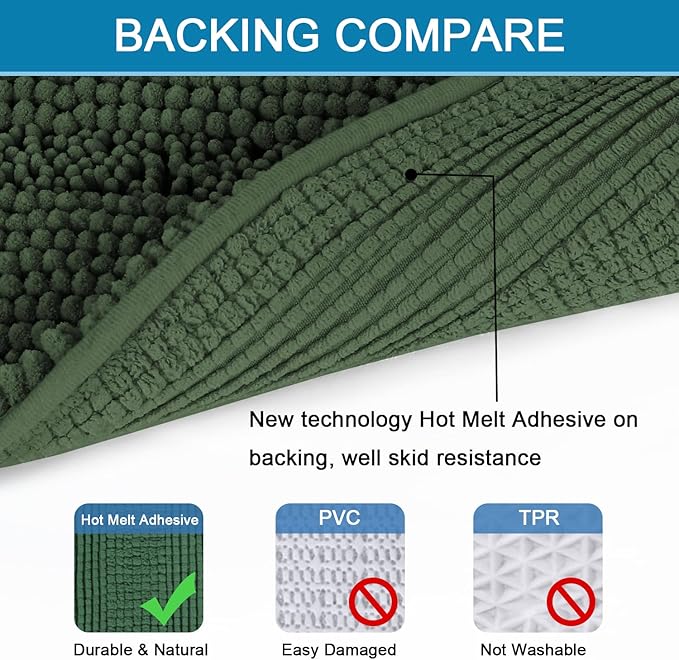 H.VERSAILTEX Bathroom Rugs Bath Mat Runner Rug Non Slip Kitchen Rug Extra Long Bath Rug Runners Oversized 59" x 20" Absorbent Washable Dry Fast Plush Area Rug for Bathroom/Bedroom - Bronze Green