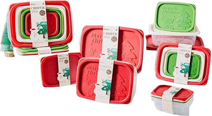 Plastic Food Storage Container Set, 4 Containers with Lids, Assorted Colors (RECTANGULAR JOLLY)