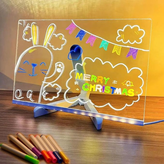 2025 New LED Note Board with Colors - Light Up Acrylic Message Board & Dry Erase Board, Led Drawing Board with Adjustable Stand and 7 Colors Pen for Office, School, Home (11.8× 7.9 inches)