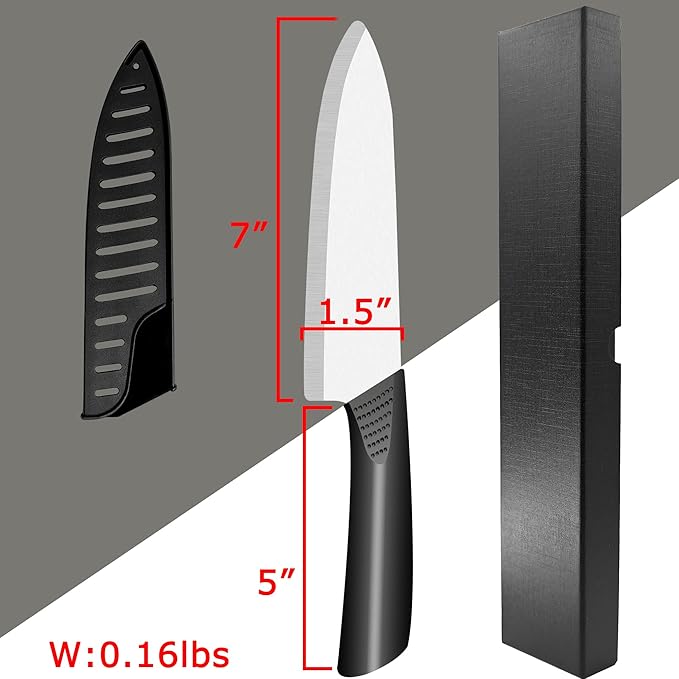 Ceramic Knife - 7 inch Chef's Knife - Light, Precise, Sharp Ceramic Kitchen Knife with Sheath Cover