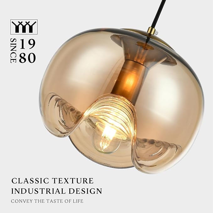 Modern Globe Pendant Light, 9"x9" Amber Gradient Glass Hanging Fixture with Gold Base, 15"-72" Adjustable Line, E26 Socket for Living Room, Dining Area, or Entryway – Warm Taupe Globe