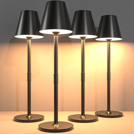 LED CordlessTable Lamp,4000mAh Rechargeable Battery Desk lamp,3 Level Brightness Beside Night Light, Minimalist Design, for Couple Dinner/Coffee Table/Restaurant/Bedroom(Black 4pack)