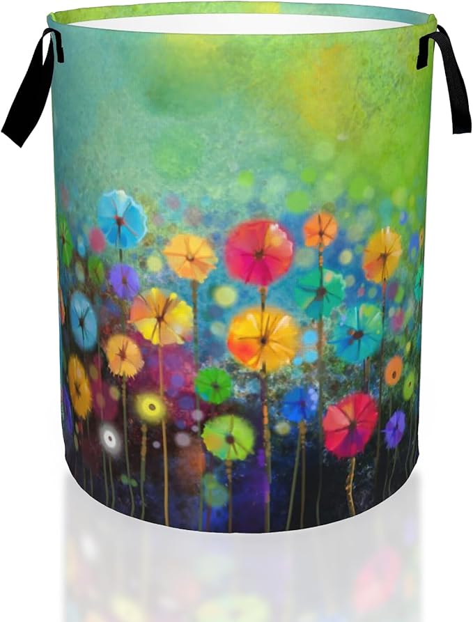 Abstract Floral Flower Painting Laundry Basket,Waterproof Laundry Hamper,Collapsible Organizer Basket for Storage Bin Toy Bins, Dirty Clothes Laundry Basket for Living Room/Bathroom/Bedroom