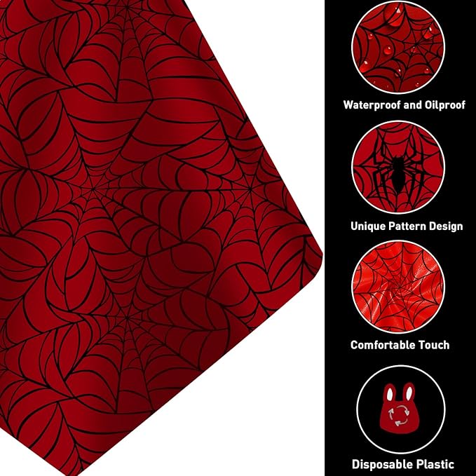 16Pcs 2in1 Spider Birthday Party Decorations Tablecloth, 54" x 108" Super Hero Table Cloth Disposable Rectangle Plastic Table Cover for Kids Baby Shower Wedding Party Supplies