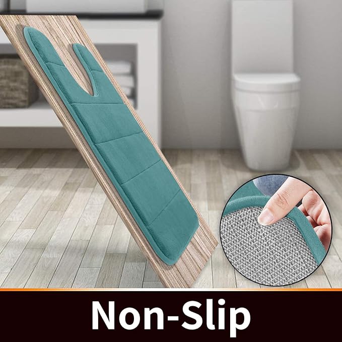 Yimobra Memory Foam Toilet Bath Mat U-Shaped, Soft and Comfortable, Water Absorption, Non-Slip, Thick, Machine Wash, Easier to Dry for Bathroom Commode Contour Rug, 24 X 20 Inch, Teal