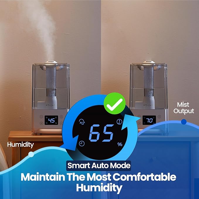 6.5L Smart Humidifiers for Large Room Bedroom Home, Cool Mist Ultrasonic Vaporizer, Auto Humidify Control for Baby and Plants, Essential Oil Diffuser with Night Light, Timer