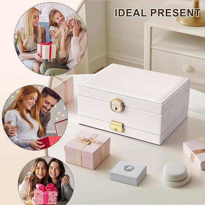 Yoobao Jewelry Organizer Box for Women, 3 Layer Large Jewelry Case with Removable Tray for Earrings Necklaces Rings Bracelets, Double Lock, Ideal Present for Christmas Valentine Mother's Day