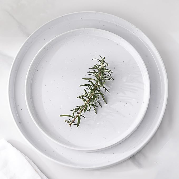 Dinnerware Set for 8, GBhome 24 Piece Speckled Plates and Bowls Set with Glazed Bottom, Chip and Scratch Resistant Stoneware Plates Sets, Dishwasher & Microwave Safe Dishes, White