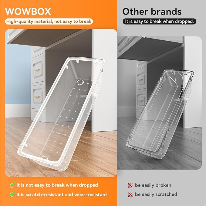 WOWBOX 44 PCS Clear Plastic Drawer Organizer Set, 5 Varied Size storage Bins and Desk Drawer Organizer Trays for Makeup, Gadgets, Jewelry and Utensils in Bathroom, Bedroom and Office, Clear