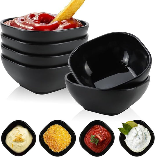 6 pack wheat straw dipping bowls 5oz,alternative plastic soy sauce dishes,unbreakable small dessert bowls microwave and dishwasher safe for snack,sushi,condiment (Black Series)