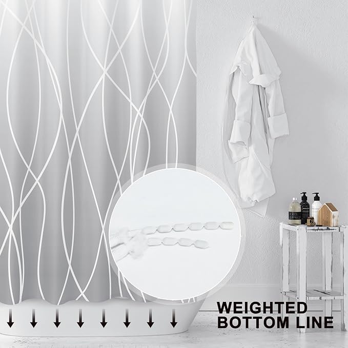 Punkray Ombre Light Grey Striped Polyester Shower Curtain for Bathroom with Hooks, Waterproof Bath Accessories Hotel Style - Machine Washable 72 x 72