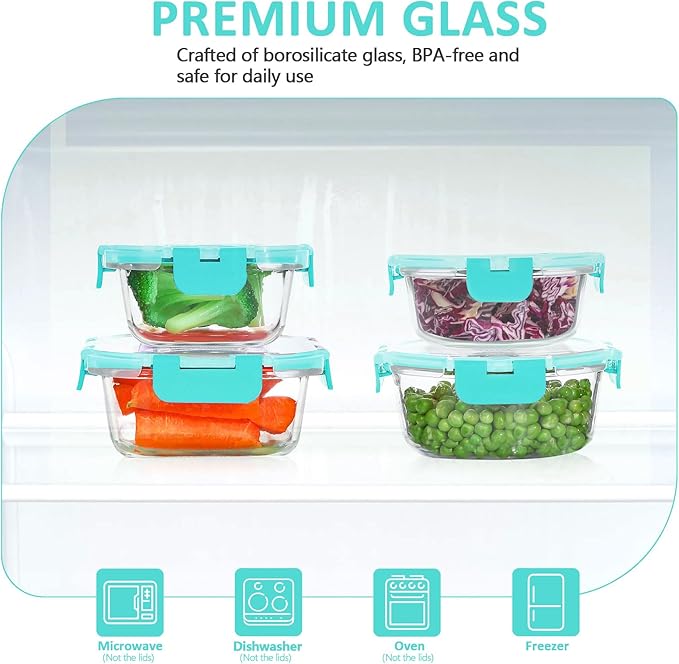 24 Pieces Glass Food Storage Containers Set, Meal Prep Containers-Stackable Airtight Glass Storage Containers with lids,Freezer, Microwave, Oven Safe,Green