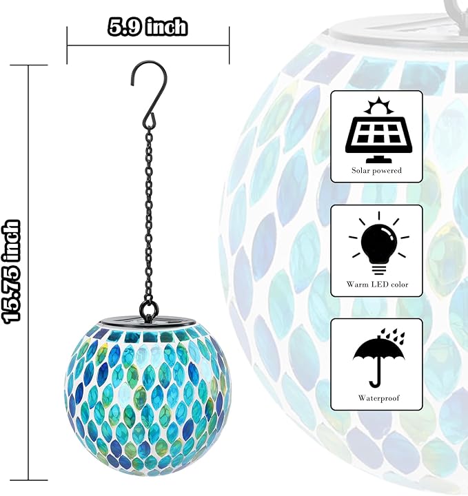 Solar Lanterns Outdoor Waterproof Hanging Solar Mosaic Lantern Outdoor Hanging Lights Waterproof Garden Patio Pathway Yard Décor Green