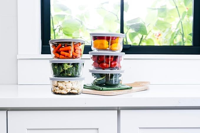 12-Piece Glass Food Storage Containers Set (6 Containers + 6 BPA-Free Lids) | 4-Cup, Leakproof | Microwave, Freezer, Oven & Dishwasher Safe | Ideal for Meal Prep & Pantry Organization