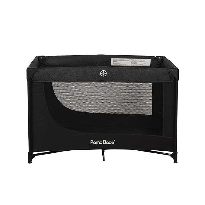 Pamo Babe Portable Crib Baby Playpen with Mattress and Carry Bag (Black)