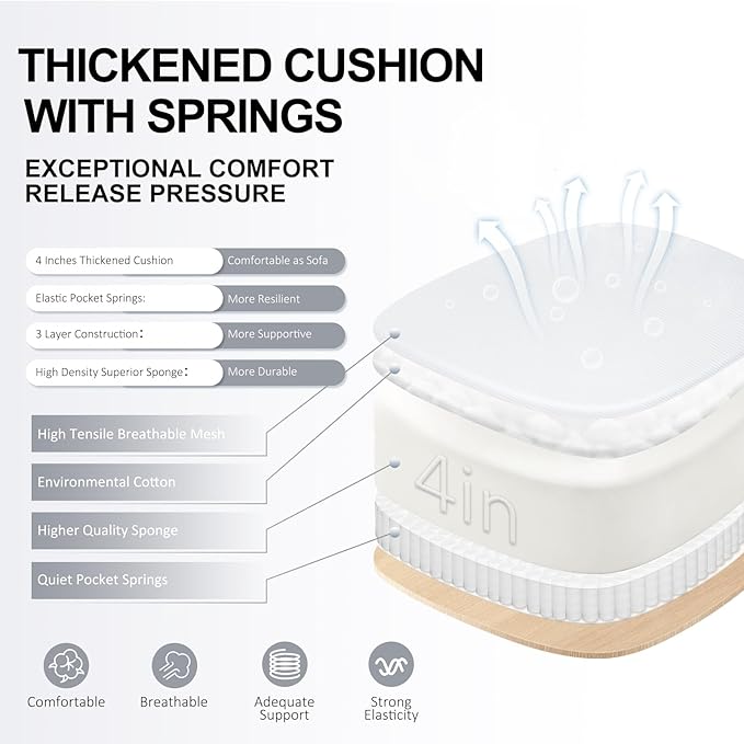 Ergonomic Office Chair,Ultra Thick Office Desk Chair with Adjustable Lumbar Support and Headrest,Spring Cushion,Rocking Function,Flip-up arms,Mesh Computer Chair for Home Office,White