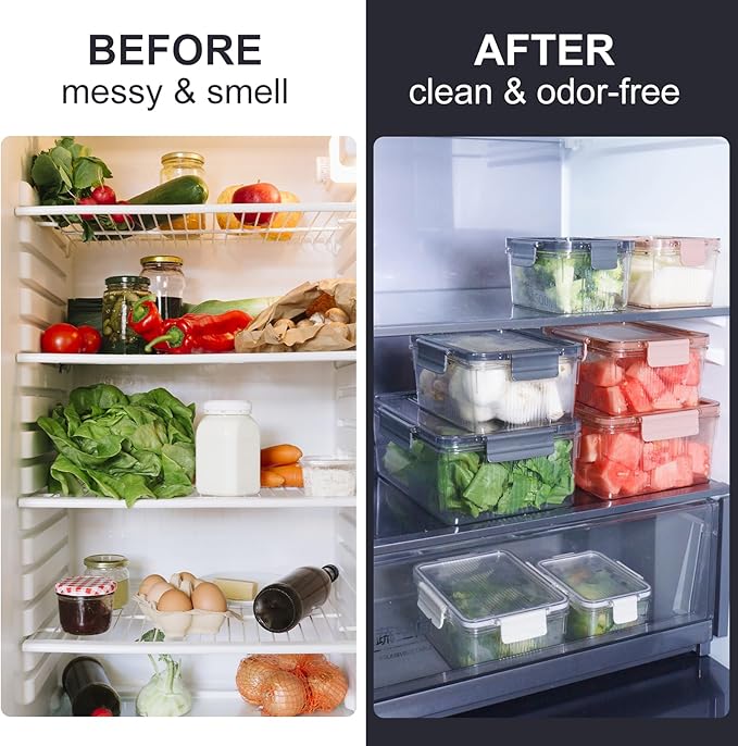 Eclirgan Food Containers with Lids/Lock,Rectangle Food Container Set with Leakproof/BPA Free,Clear Freezer Storage Set for Lunch/pantry/Travel/Deli Food(16/33/67 OZ)