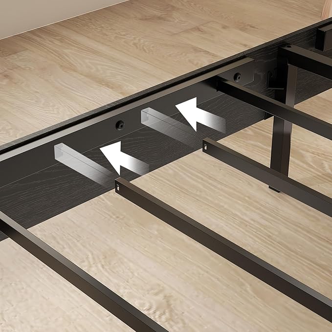 Wooden Bed Frame Full Size with Storage Headboard - Farmhouse Platform Bed Frame with Bookcase Shelf & Led Lights, Sturdy Wood Slat Framework Bed Frame (Black LED)