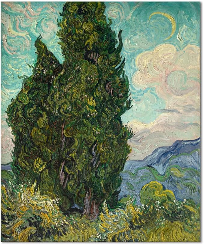 Wieco Art Cypresses by Van Gogh Classic Canvas Prints Wall Art Famous Oil Paintings Green Tree Picture Ready to Hang for Home Decorations Modern Abstract Forest Landscape Artwork