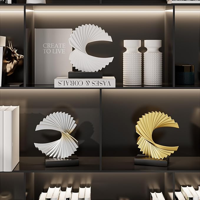 Ocean Wave Sculpture - Modern Funky Abstract Statue, Resin Wave Sea Ornament for Home Office Desk Shelf Accents (Silver)