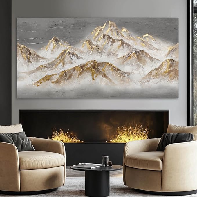 SDYA Brown and Grey Canvas Wall Decor Contemporary Artwork Gold Foil Painting 29"x58" Large Landscape Wall Art for Living Room Office Home Decorations