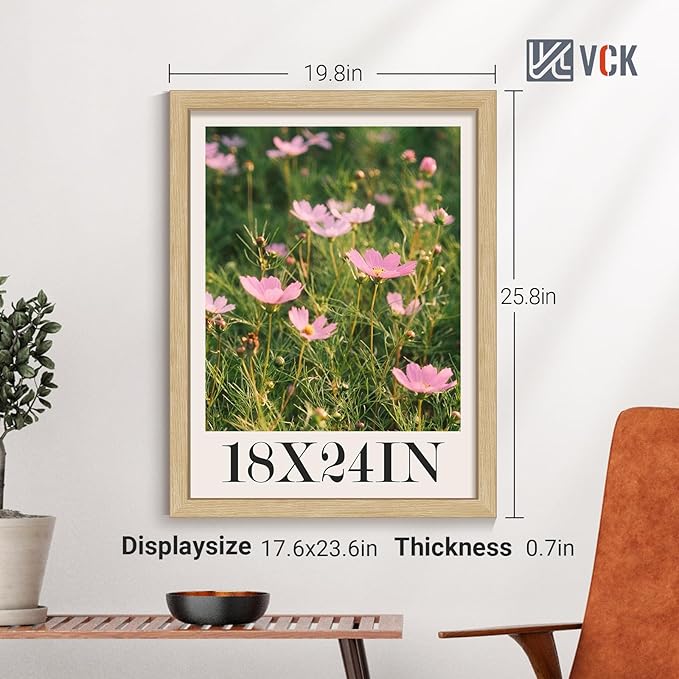 VCK 18x24 Poster Frame Set of 4 - Oak, Gallery-Quality Wood Picture Frames, 1.1-Inch Wide Border, Polished Plexiglass, Vertical or Horizontal Wall Display for Photo/Art/Prints, Natural Oak