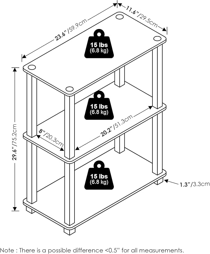 Furinno Turn-S-Tube 3-Tier Compact Multipurpose Shelf Display Rack with Square Tube, Black Walnut/Brown, Set of 2