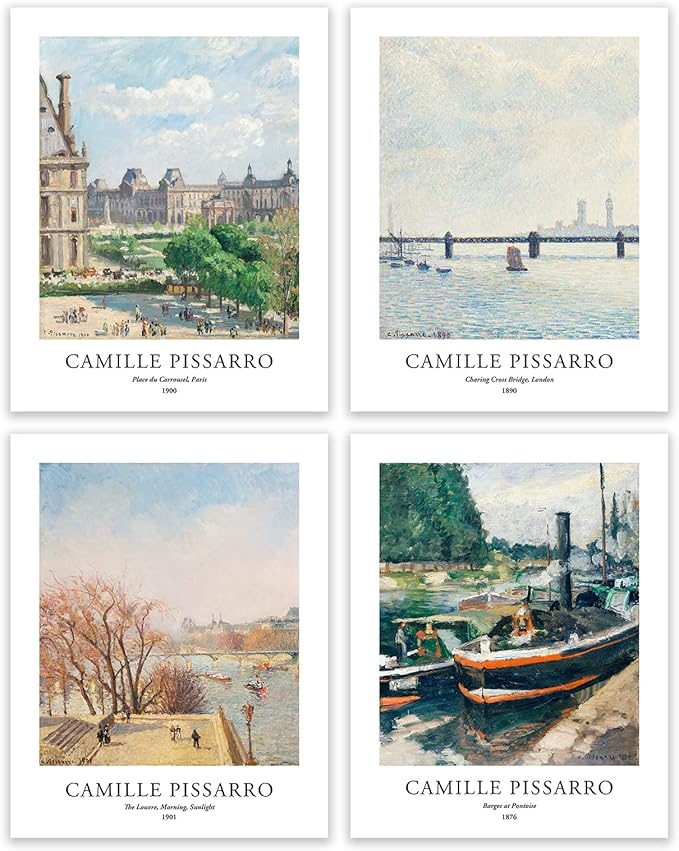 EVOLE HOME Camilie Pissarro Art Prints, Set of 4 Wall Art, Unframed 11x14 Art Prints, Giclée Prints, Impressionism Art Poster for Home Decor, Office Wall Decor, Gift for Men, Women