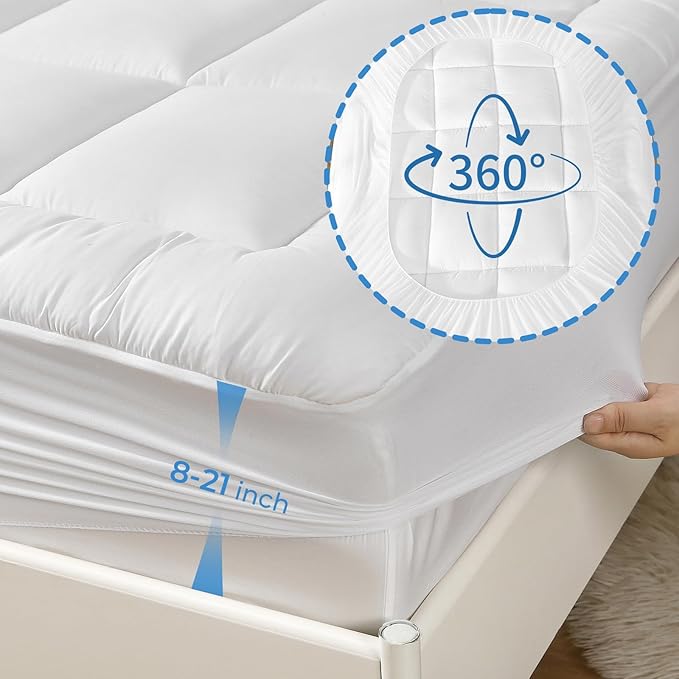 YUGYVOB Twin Mattress Topper - 600GSM Extra Thick Cooling & Breathable Mattress Pad with Deep Pocket 8"-21" & Soft Down Alternative Filling, White