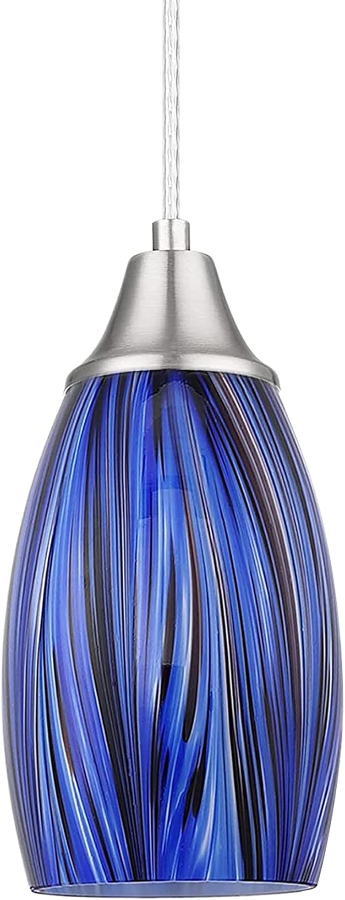 Mini Art Glass Dark Blue Pendant Lights Kitchen Island Hand Blown Mini Glass Pendant Lights with Brush Nickel Finish Adjustable Cord for Kitchen Over Sink,Hallway,Dining Room,Stairsway