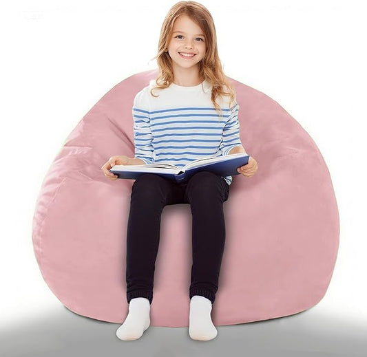 2FT Bean Bag Chair with Ultra Soft Velvet Cover Bean Bag Sofa with Memory Foam Bean Bag Chairs with Large Size Lazy Sofa for Dorm Office Living Room Bedroom Light Pink 2'