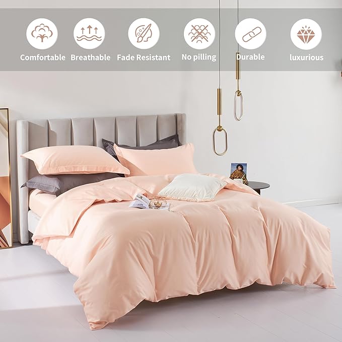 MILDLY King Duvet Cover Set Pink 100% Long-Staple Cotton Sateen Weave Luxury Soft Comforter Cover Set 3 Piece with Zipper Closure & Corner Tie (No Comforter)