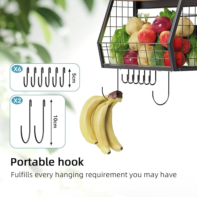 Magnetic Shelf for Fridge 2-Tier Storage, Magnetic Spice Rack with 8 Hooks, Large Capacity Refrigerator Organizer Multi - Purpose - 15kg Capacity