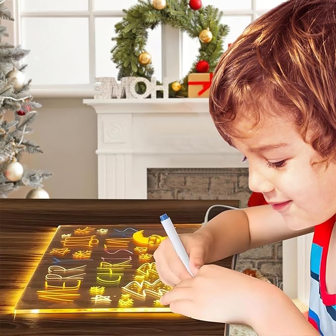 Acrylic Dry Erase Board with Light, 11.8"x7.9" 7 Colors Pen Neon Glow Memo LED Light-Up Message Note Board with Stand as Night Light,Led Message Board Placement at Home Company and Bar