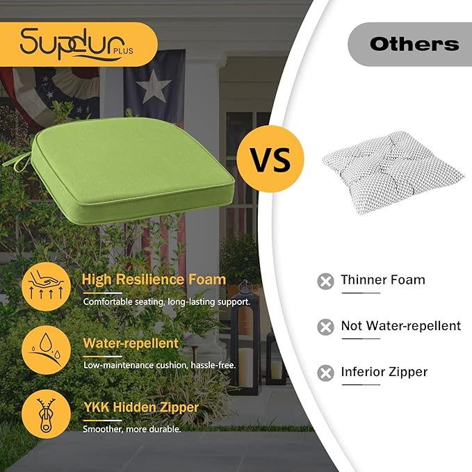 Outdoor Sunbrella Round Corner Seat Cushion, 17"x16"x2", Set of 4, Non Slip Seat Cushion Pads with Removable Cover for Patio Furniture, Garden Yard Lawn, Canvas Ginkgo