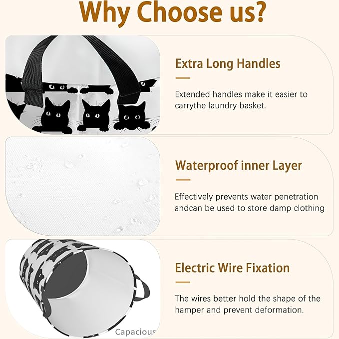 Black Cat Cute Laundry Basket,Waterproof Laundry Hamper,Collapsible Organizer Basket for Storage Bin Toy Bins, Dirty Clothes Laundry Basket for Living Room/Bathroom/Bedroom