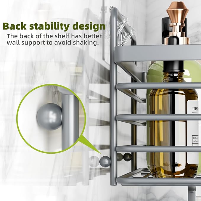 Yougai 3 Pack Shower Caddy Organizer Shelf Rack, Rustproof Corner Bathroom Storage Organization, Wall Mount Adhesive Shower Organizer With Soap Dish For Bathroom Storage&Home Decor&Kitchen-Dark Grey