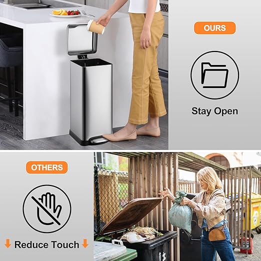 30 Liter/8 Gallon Kitchen Trash Can, Fingerprint-Proof Stainless Steel Garbage Can with Soft Close Lid, Foot Pedal, Removable Inner Bucket for Home, Office, Bedroom, Bathroom, Silver