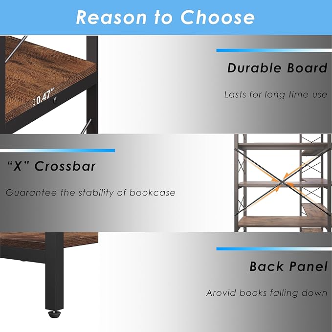 Corner Bookshelves and Bookcases Industrial Corner Etagere Bookcase L Shaped Shelf 6 Tiers with Metal Frame for Living Room Home Office