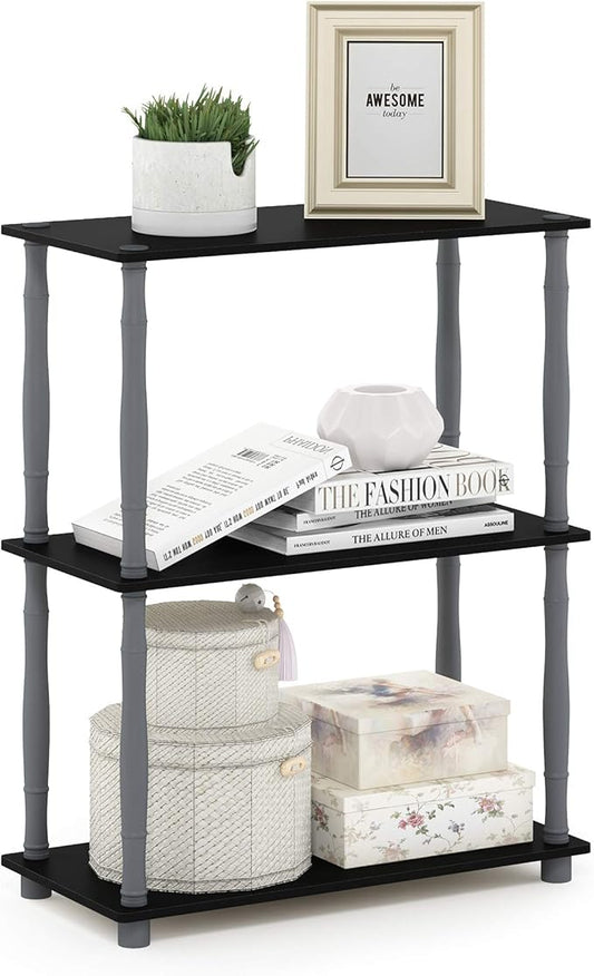 Furinno Turn-N-Tube 3-Tier Compact Multipurpose Shelf Display Rack with Classic Tube, Black/Grey