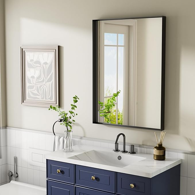 20x30 Inch Black Bathroom Mirrors for Over Sink, Rectangle Vanity Mirror, Tempered Glass and Metal Framed, Wall Mounted Entryway Mirror for Vanity (Horizontal/Vertical)