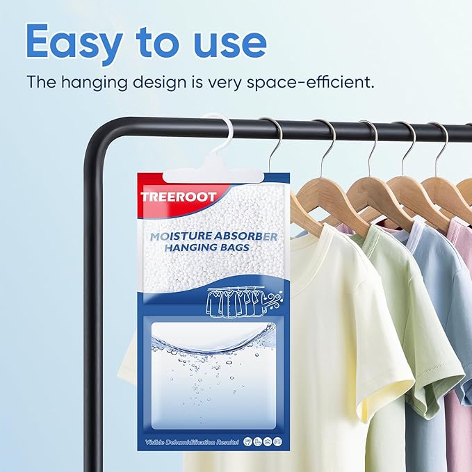 10 Pack Moisture Absorbers for Closet, 16OZ Hanging Closet Dehumidifier Bags, Hanging Humidity Absorber in Wardrobes, Kitchens and Bathrooms, Fragrance Free Portable Moisture bags