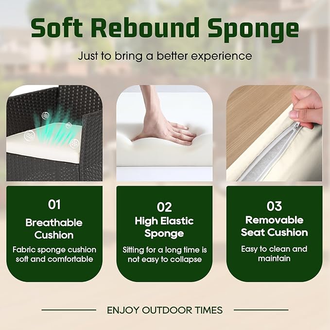 FDW | 4-Piece Patio Furniture Set | Black | Outdoor Wicker Furniture with Coffee Table | Modern Rattan Chairs Conversation Set | Outdoor Seating | Weather-Resistant | for Porch, Garden, Lawn